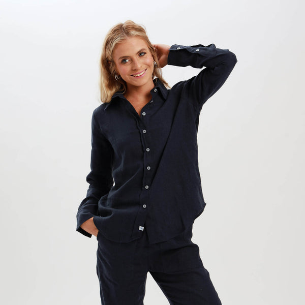 Ladies Linen - Long Sleeve Shirt | Navy
