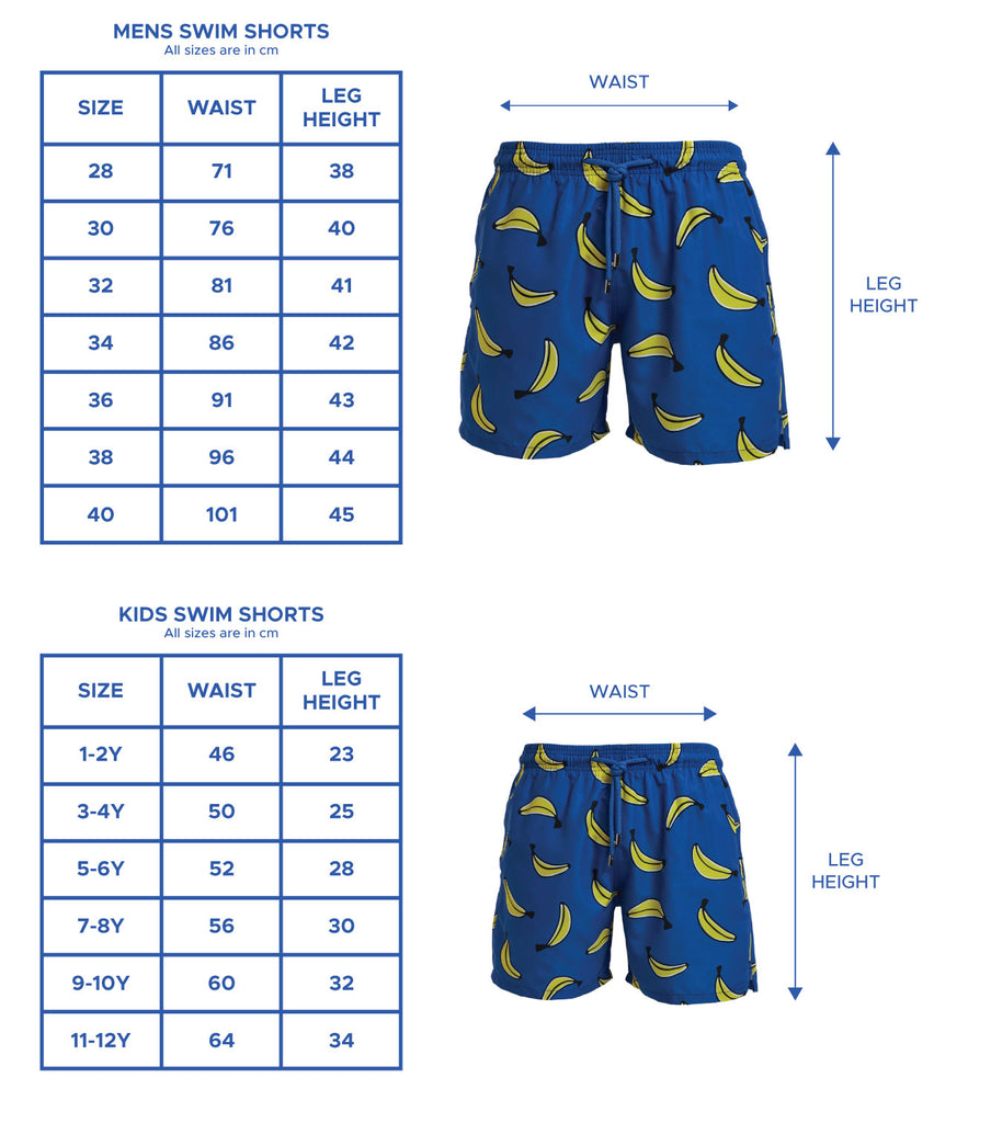 BREAZIES | Mens and Boys Swim Shorts Size Guide