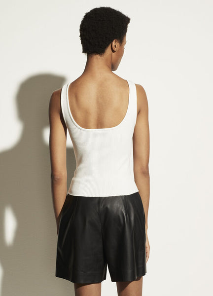 VINCE. ribbed square neck tank in off-white