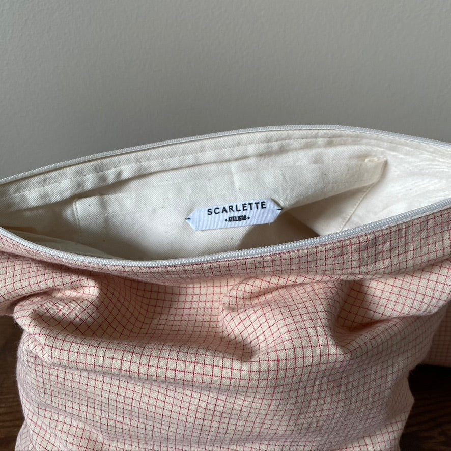 French Cotton Pouches - Red  & Cream Check