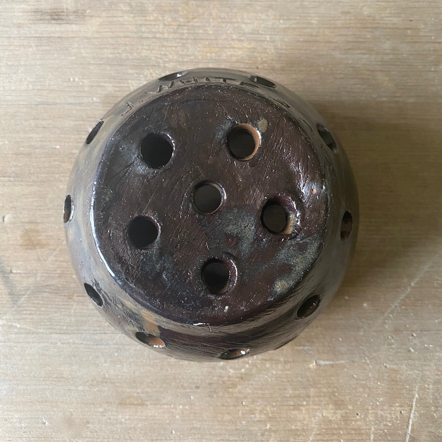 Redware Colander with a Rich Brown Glaze