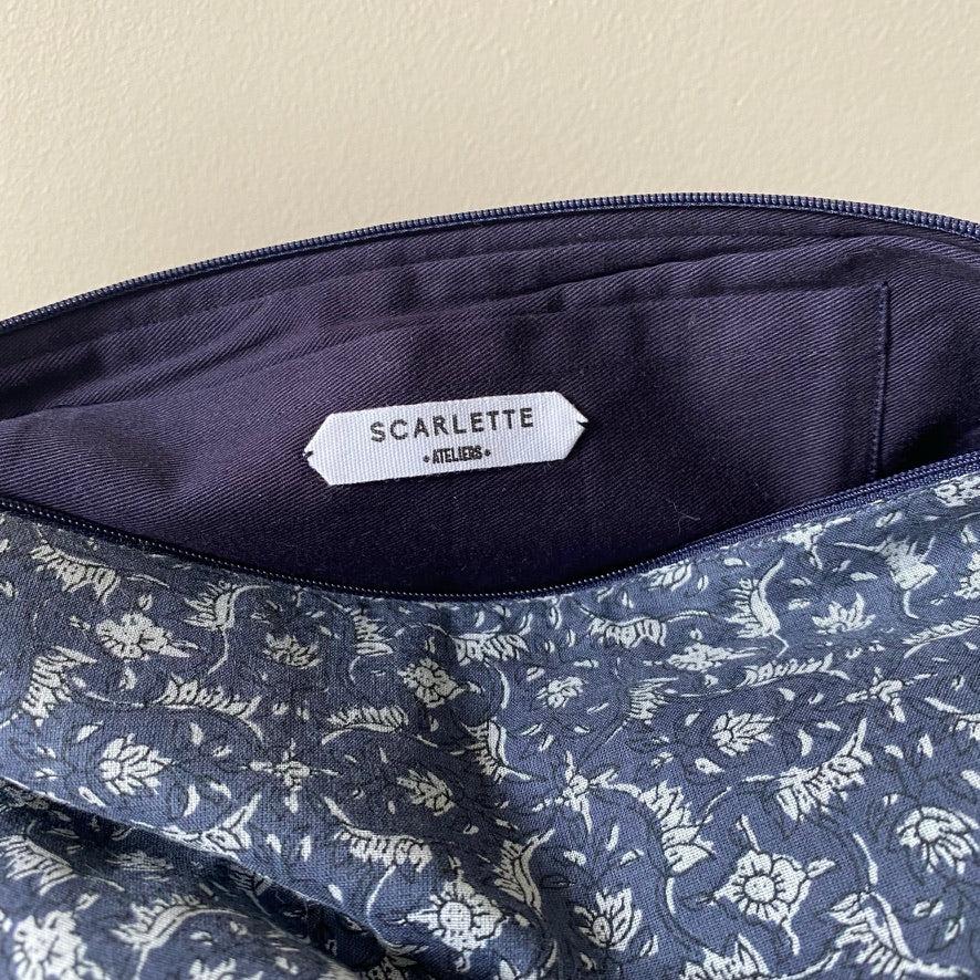 French Cotton Pouches - Navy & White Floral