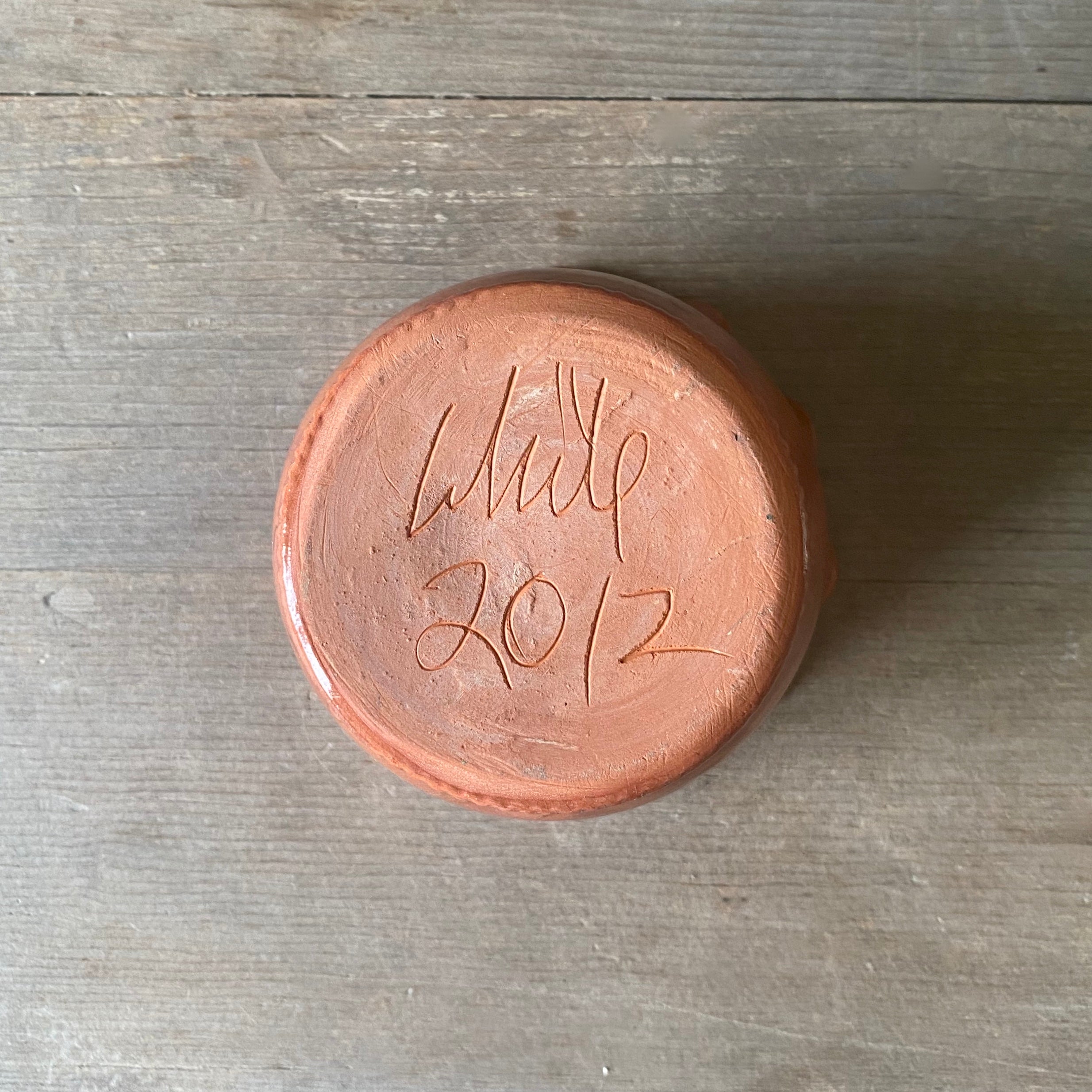 Footed Redware Bowl with Piecrust Edge