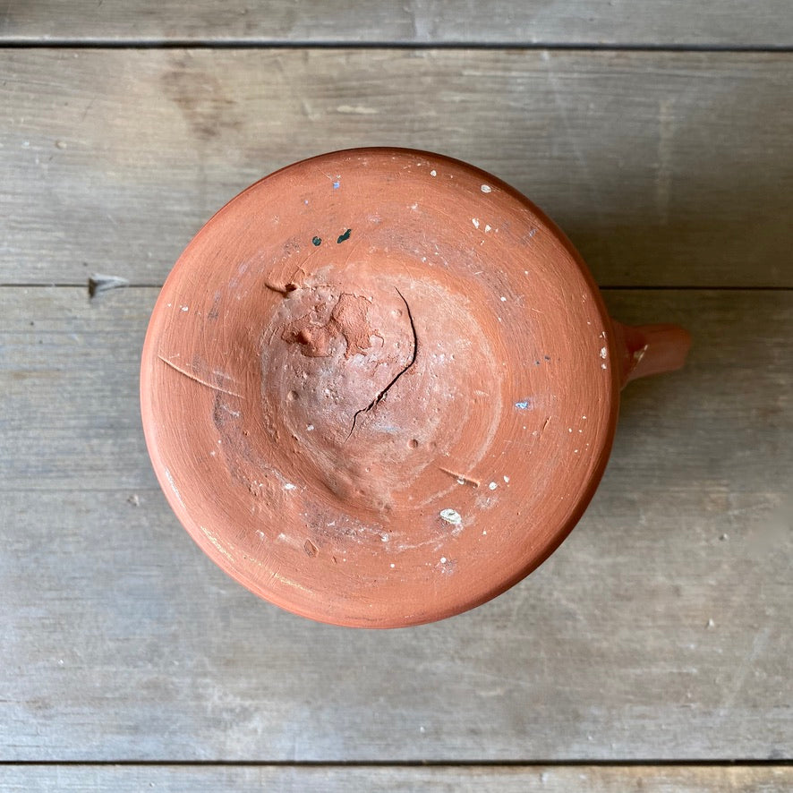 Large Redware Jug with Carved Bird & Flowers