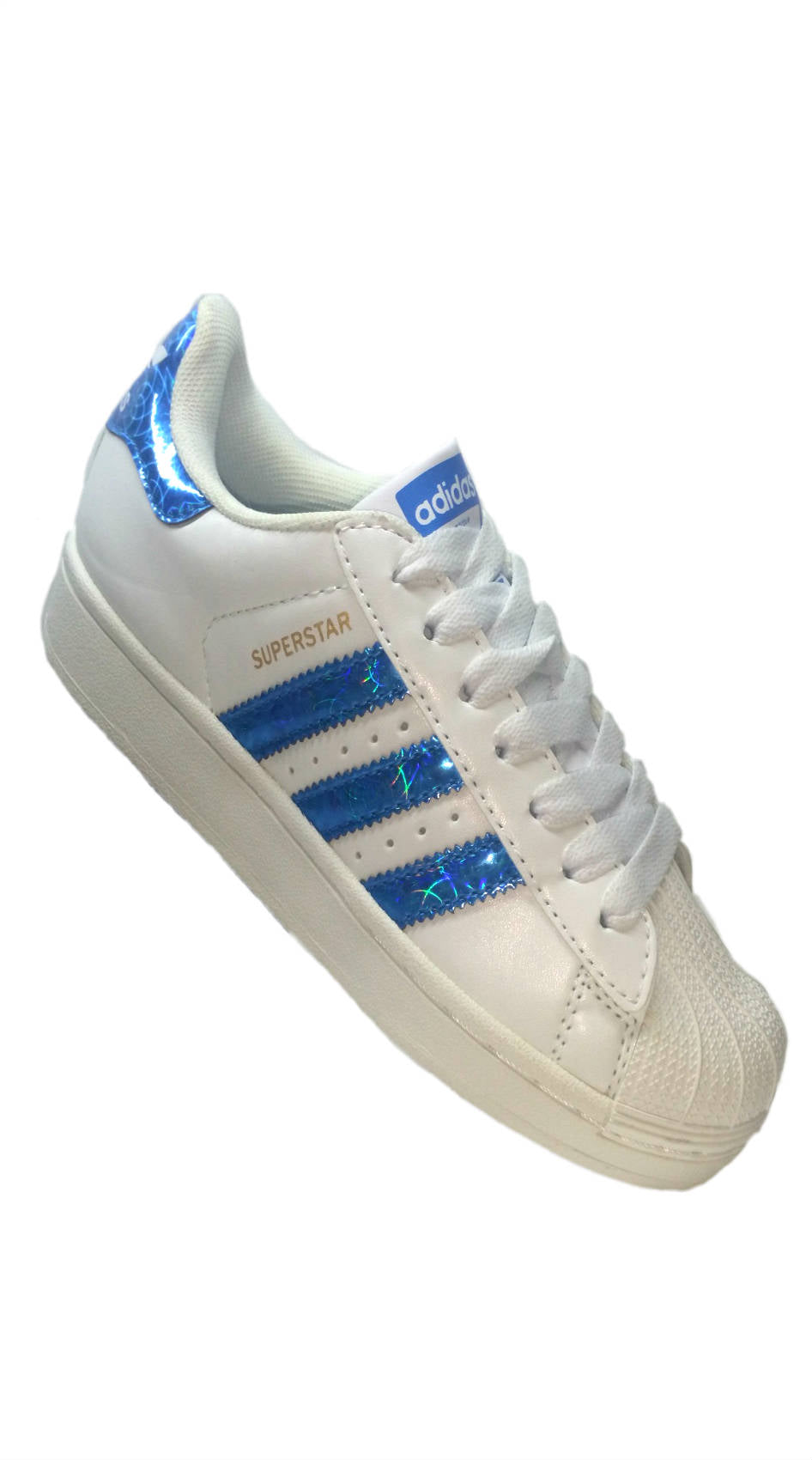 adidas superstar metallic blue stripes