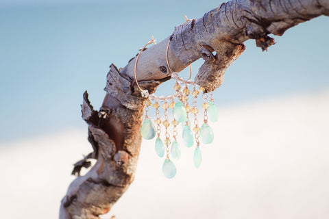 Chalcedony and Citrine Chandelier Hoop Earrings