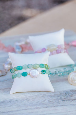 Amazonite and Pearl Stretch Bracelet Set