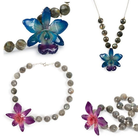 Labradorite and real orchid necklaces
