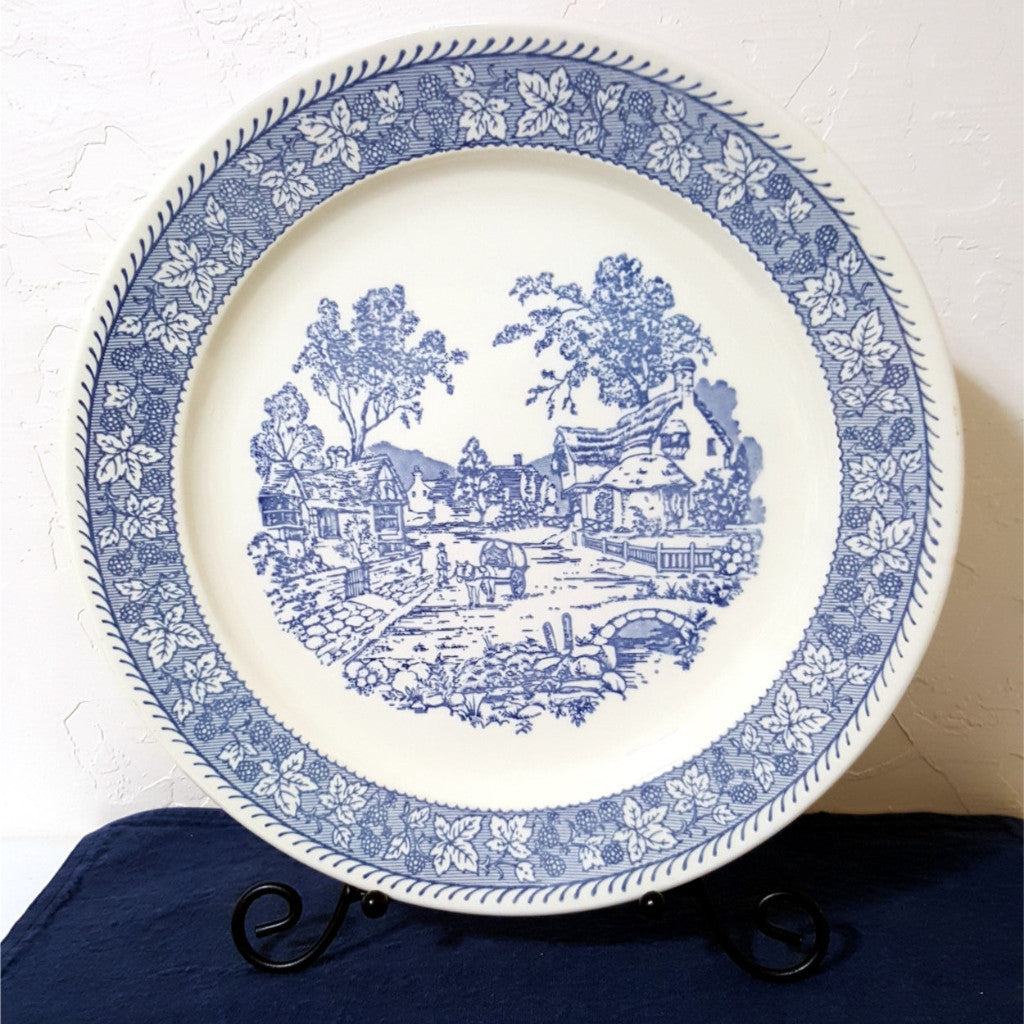 Vintage Blue and White Platter, 12.5" Large Round Platter - 2aEmporium