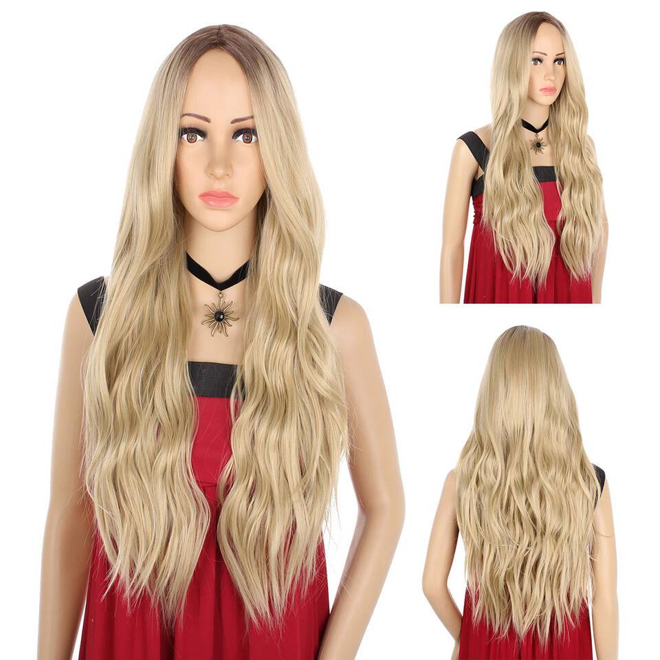 24 Inches Ombre Brown Wig Synthetic Long Wigs for Women Natural Wave H ...