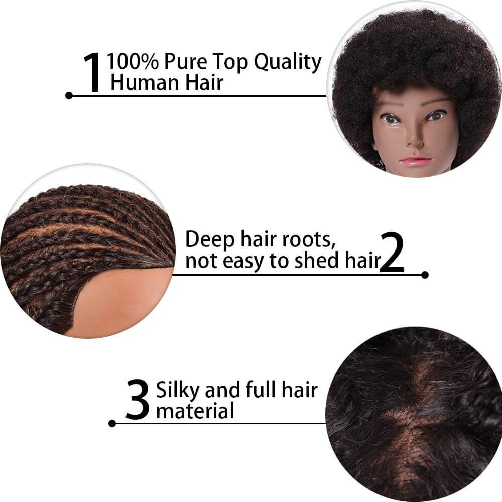 Afro Mannequin Head with 100% Human Hair Cosmetology Doll Head Hairdre ...