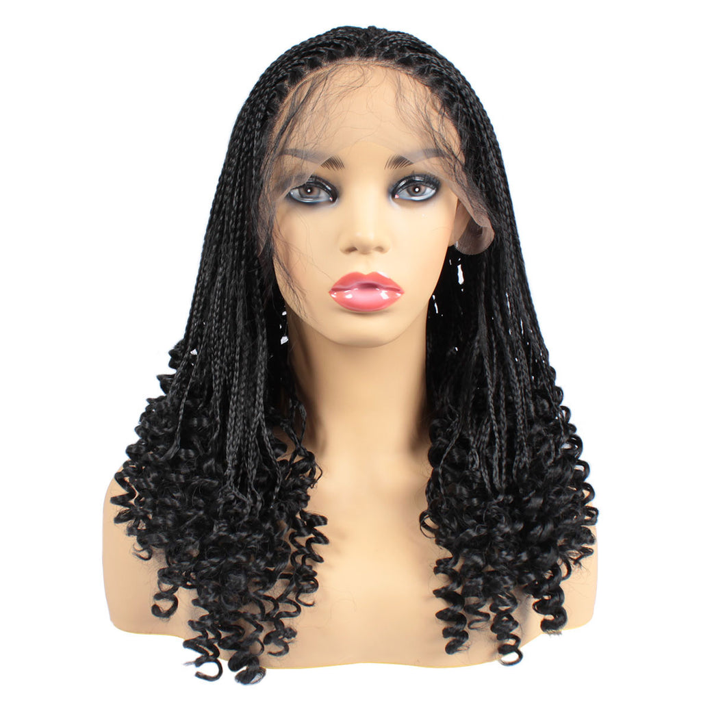 20inch Knotless Goddess Braided Box Braids Lace Front Wig With Baby Hair Synthetic Lace Frontal Wig Curly End Fiber