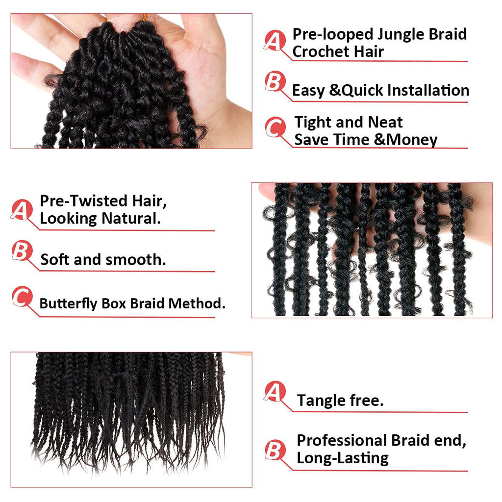 20 Inch Knotless Jungle Box Braids Pre-Looped Goddess Box Braids Hair  Butterfly Crochet Braid Hair