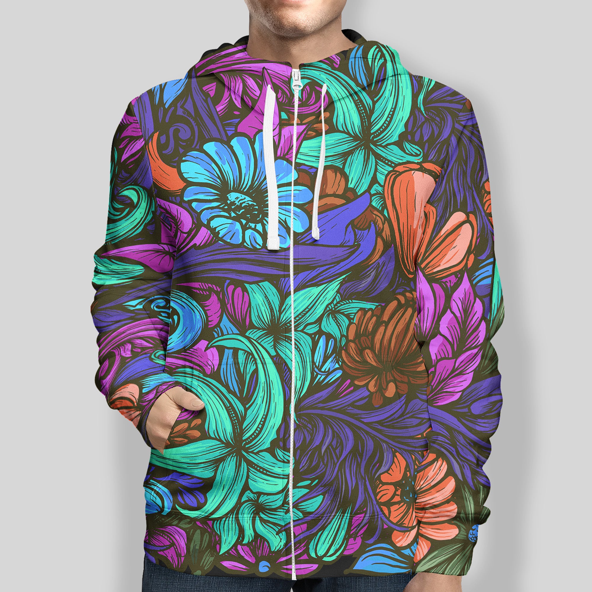 floral zip up hoodie