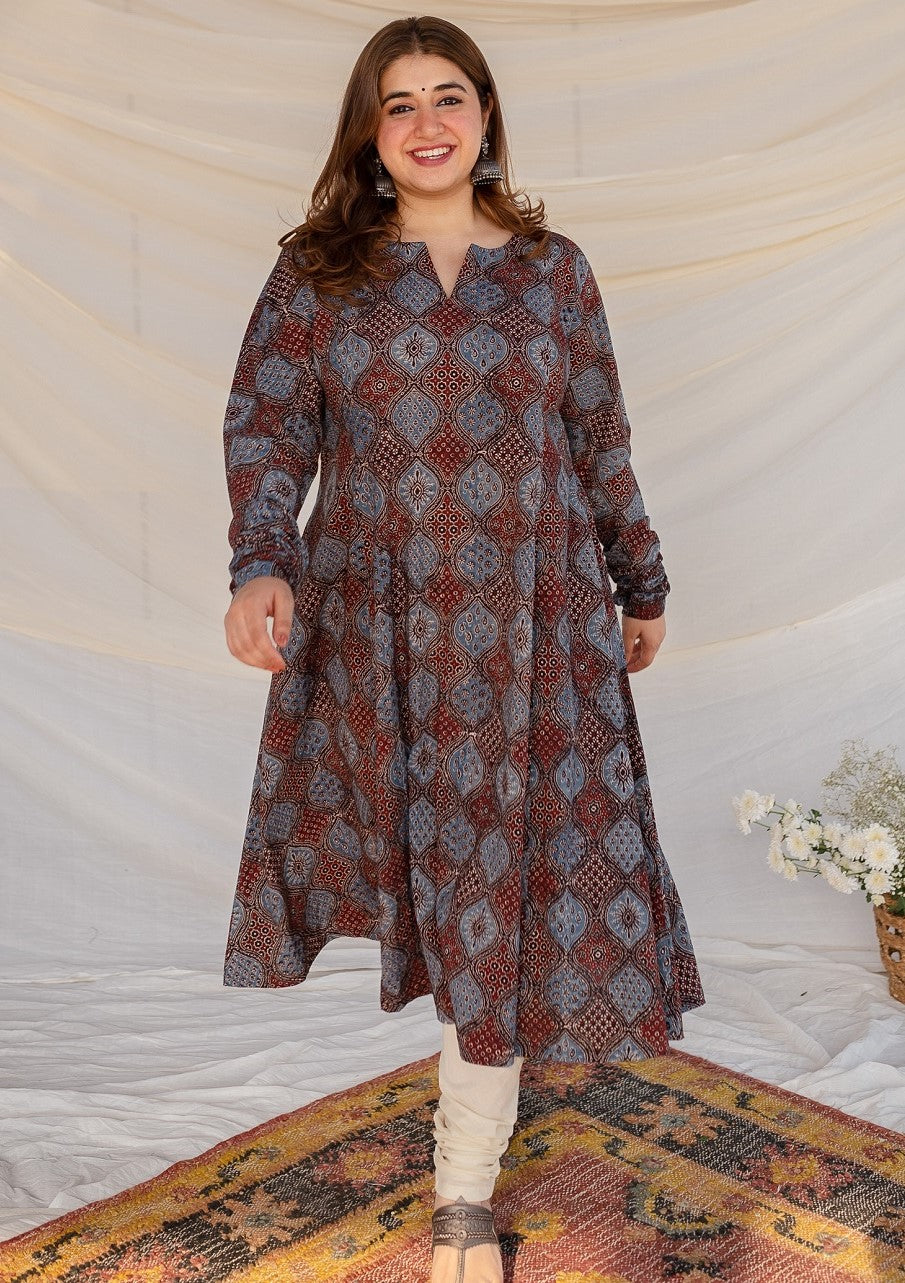 Indian Ethnic Women's Zainab Ajrakh Kali Cotton Kurta – THE INDIAN ...