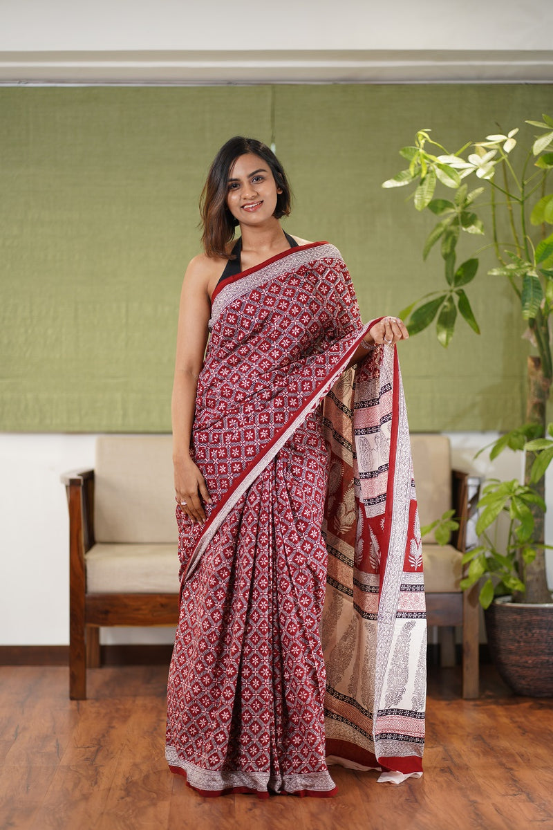The Indian Ethnic Co's Bagh Hand Block Printed Cotton Saree – THE ...