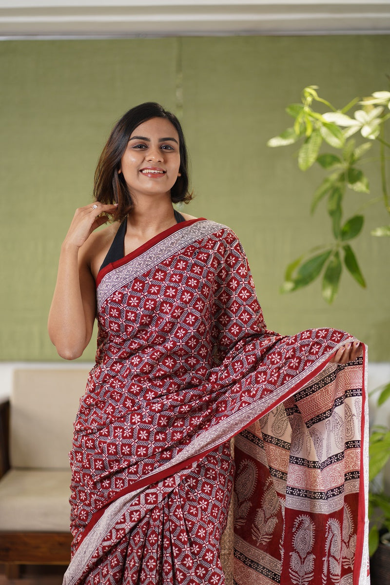 The Indian Ethnic Co's Bagh Hand Block Printed Cotton Saree – THE ...