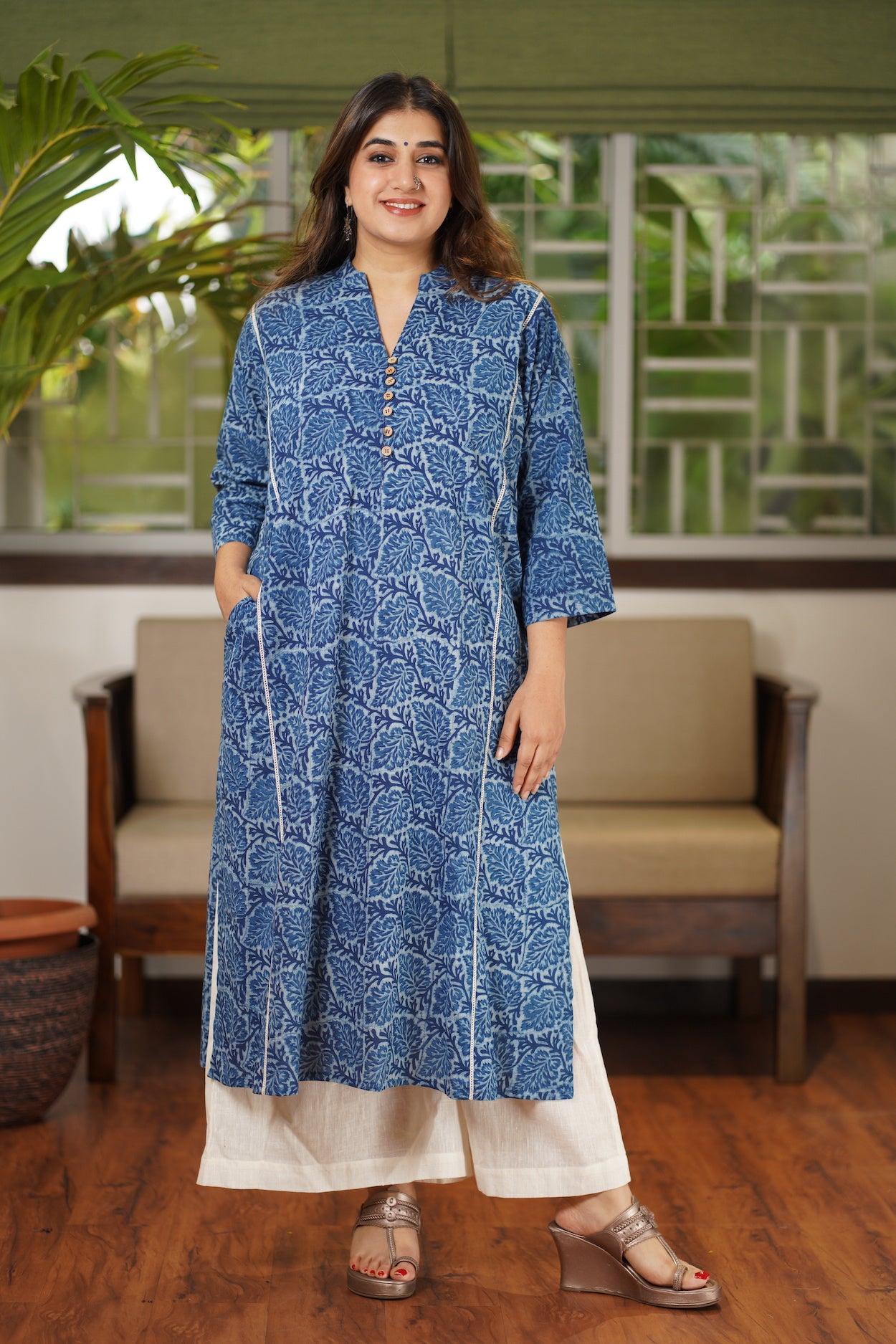 Indian Ethnic Women's Cotton Kurta, Dabu Block Print, Indigo – THE ...