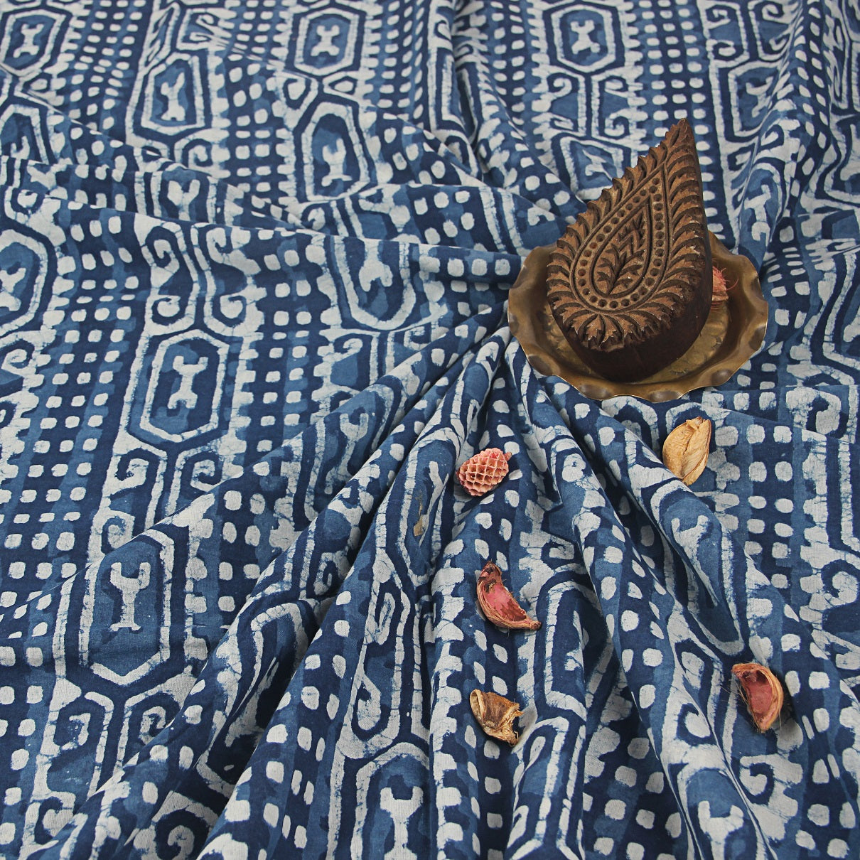Indigo Dabu Tribal Print Hand Block Printed Cotton Fabric – THE INDIAN ...