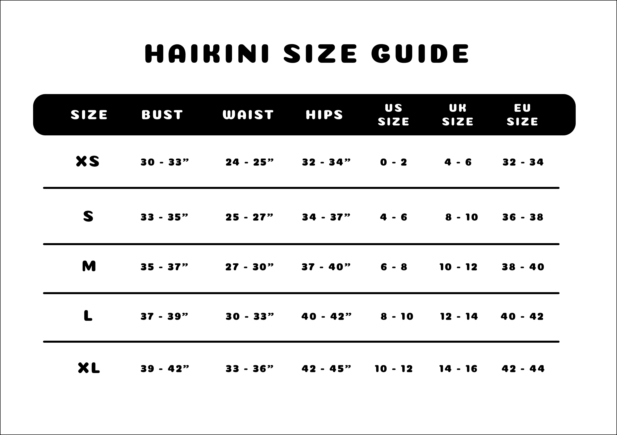 BF Size Chart & Size Guides - BF Size Charts & Size Guides