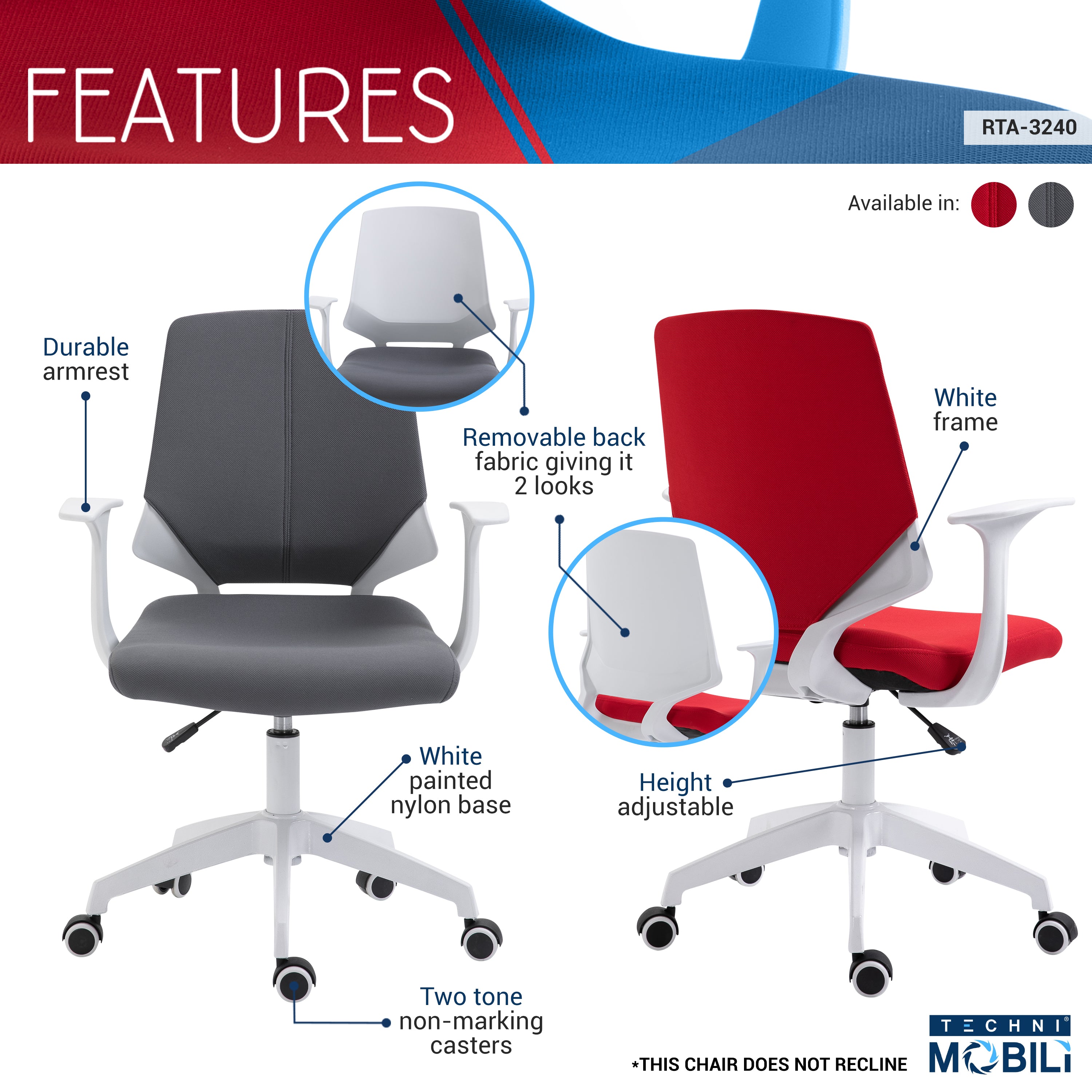 techni mobili height adjustable mid back office chair