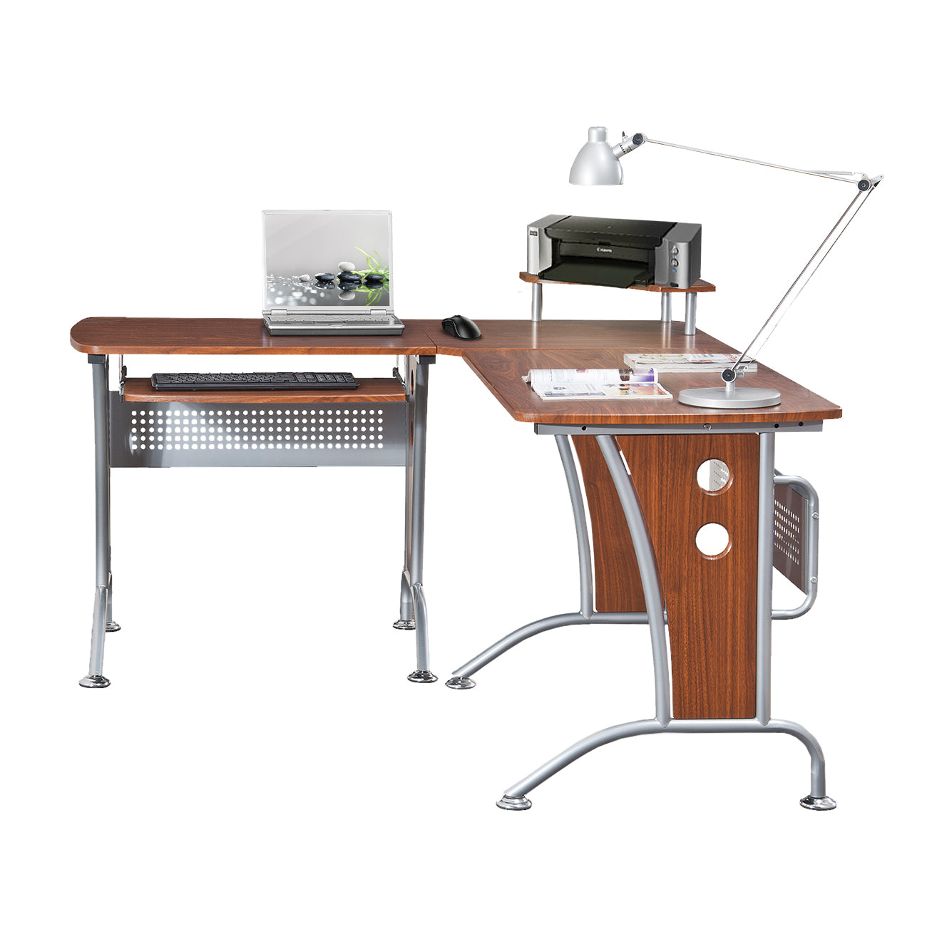 Techni Mobili Deluxe L Shaped Computer Desk With Pull Out
