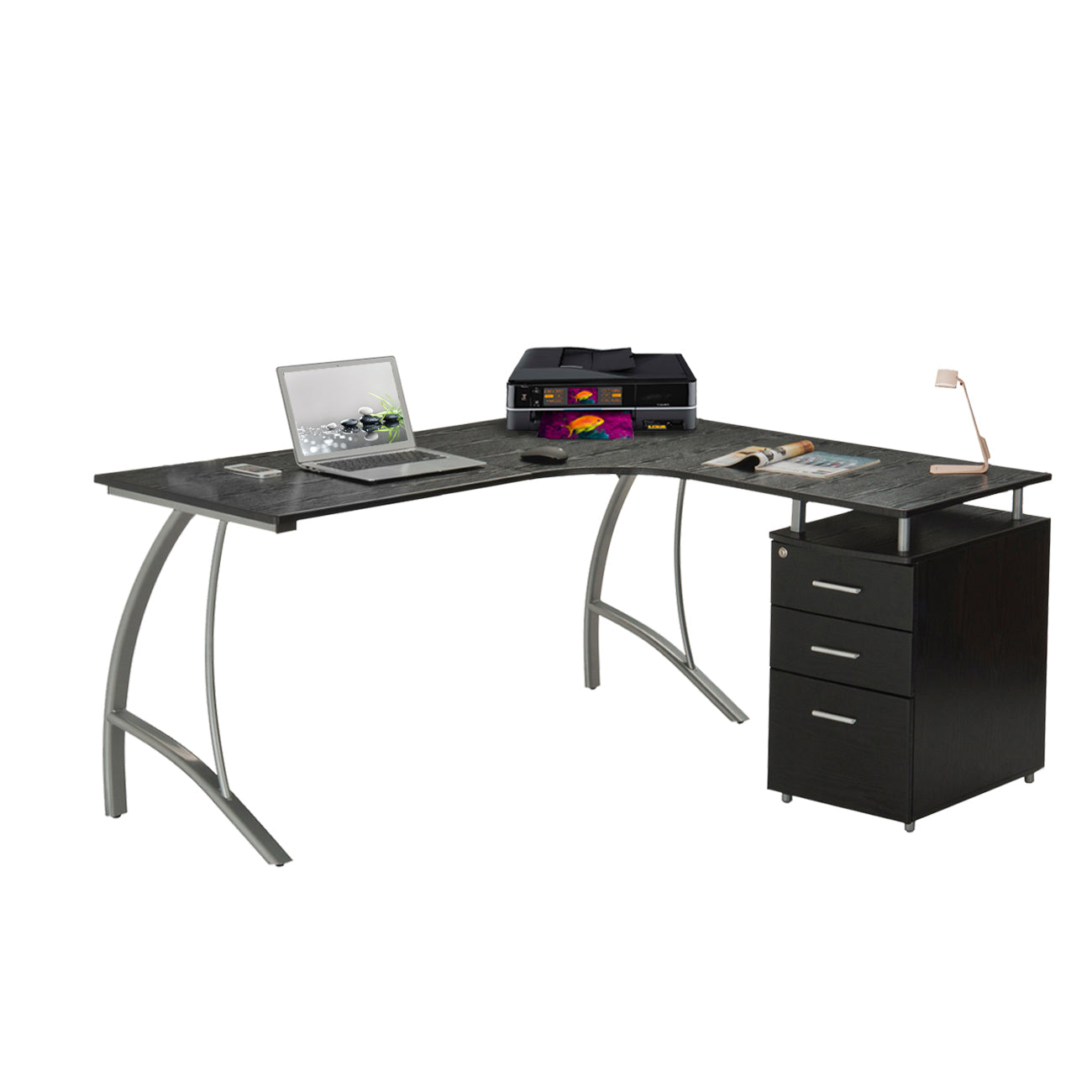 Modern L Shaped Computer Desk With File Cabinet And Storage