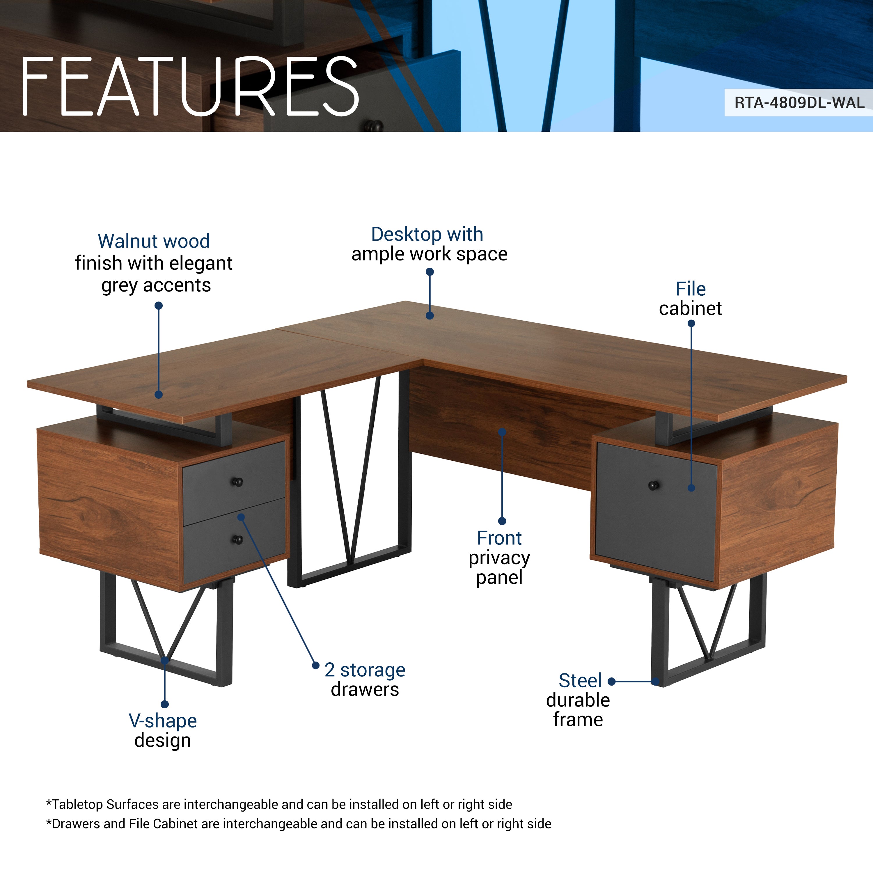 l table with drawers