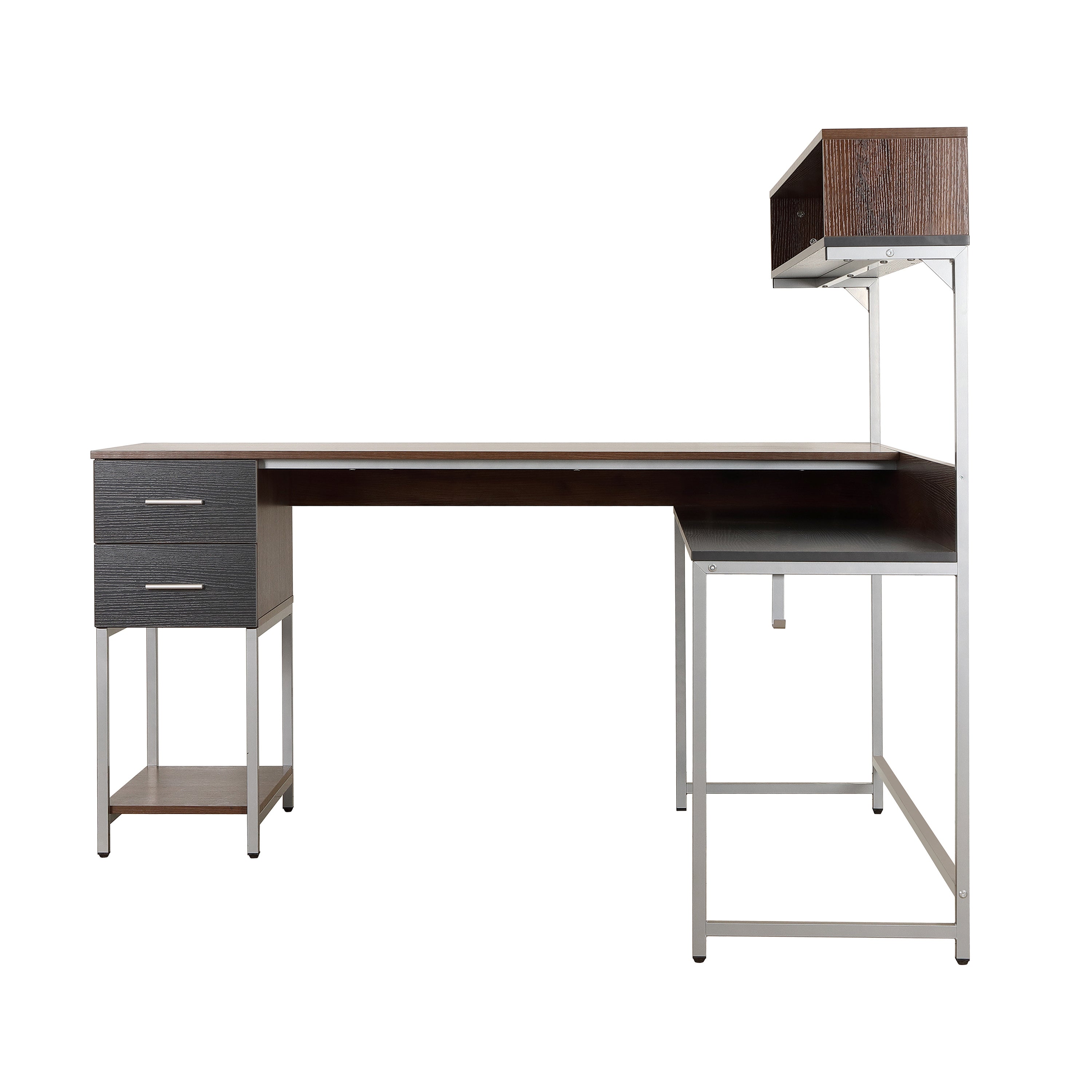 metal l shaped desk with hutch