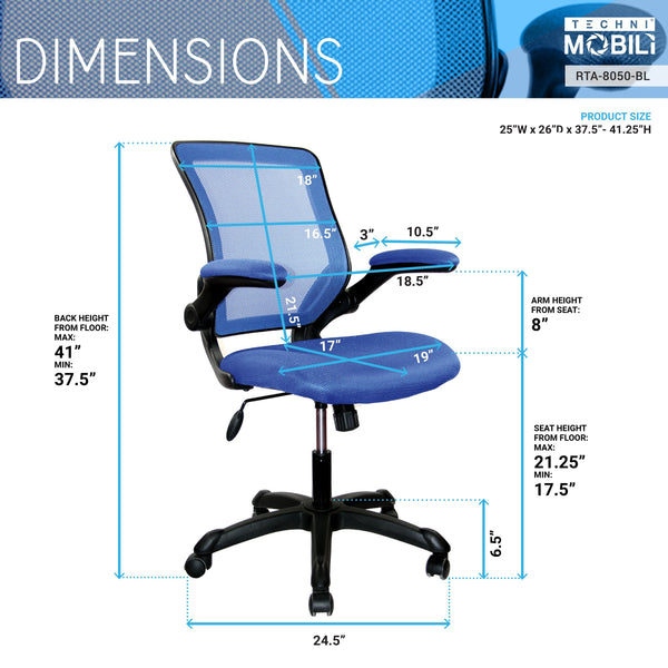 techni mobili mesh task office chair with flip up arms