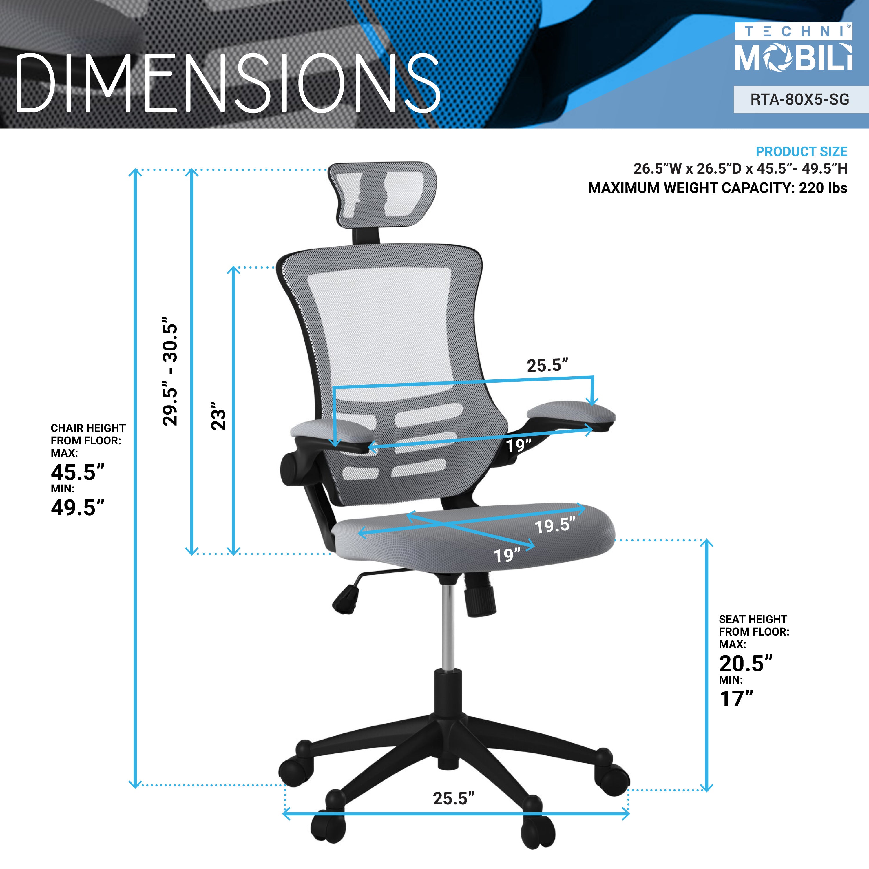 Modern High-Back Mesh Executive Office Chair With Headrest And Flip Up -  Techni Mobili