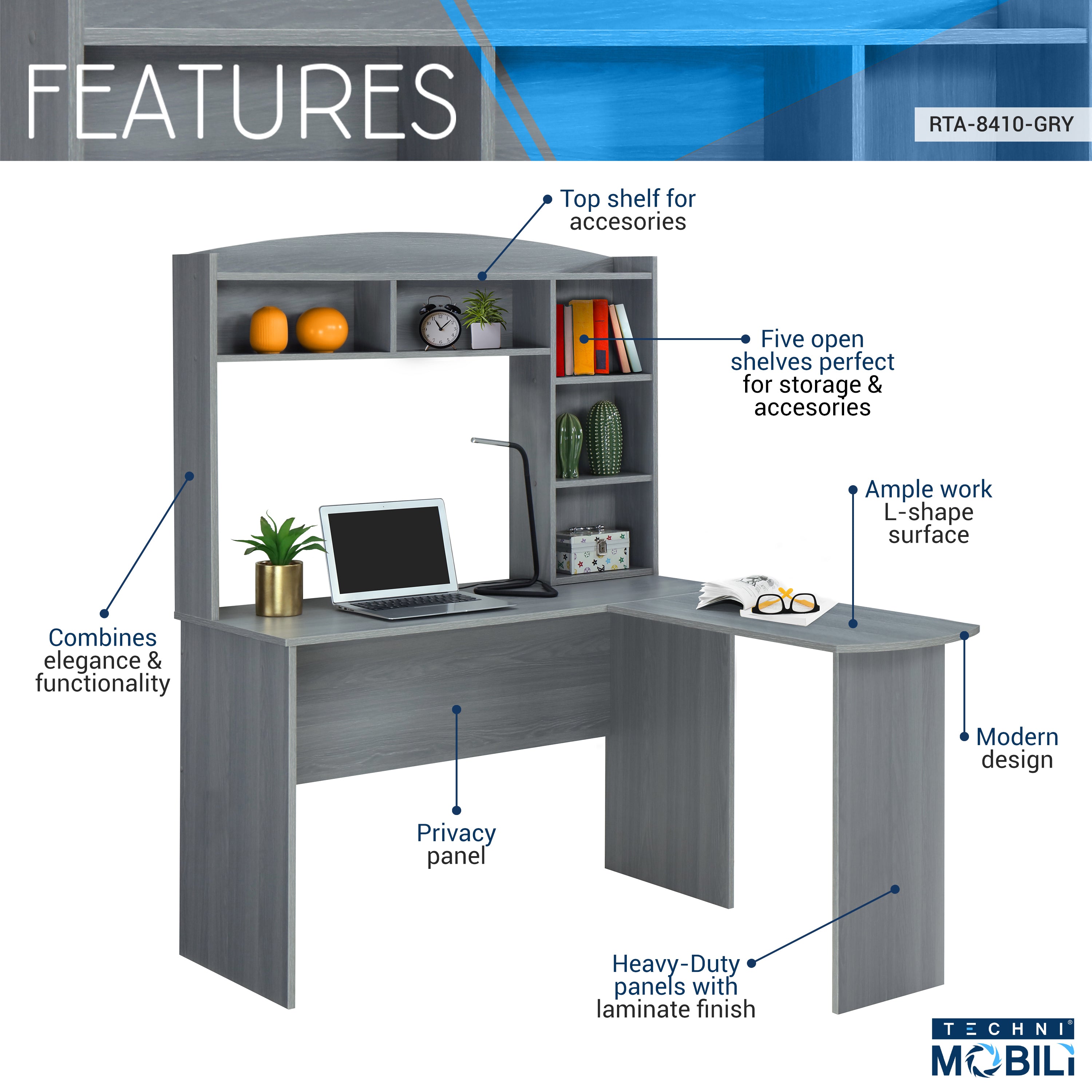 BARUCH 84'' Wide L-Shaped Desk with Hutch