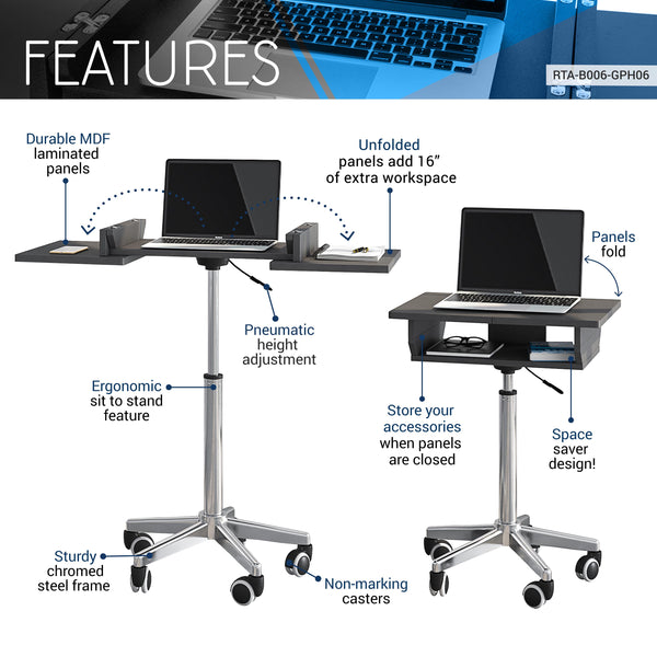 techni mobili graphite folding table laptop cart