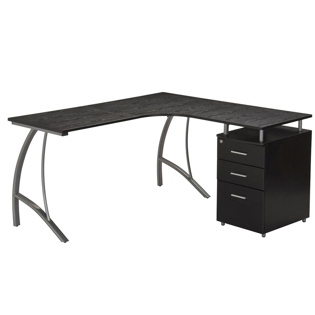 Modern L Shaped Computer Desk With File Cabinet And Storage