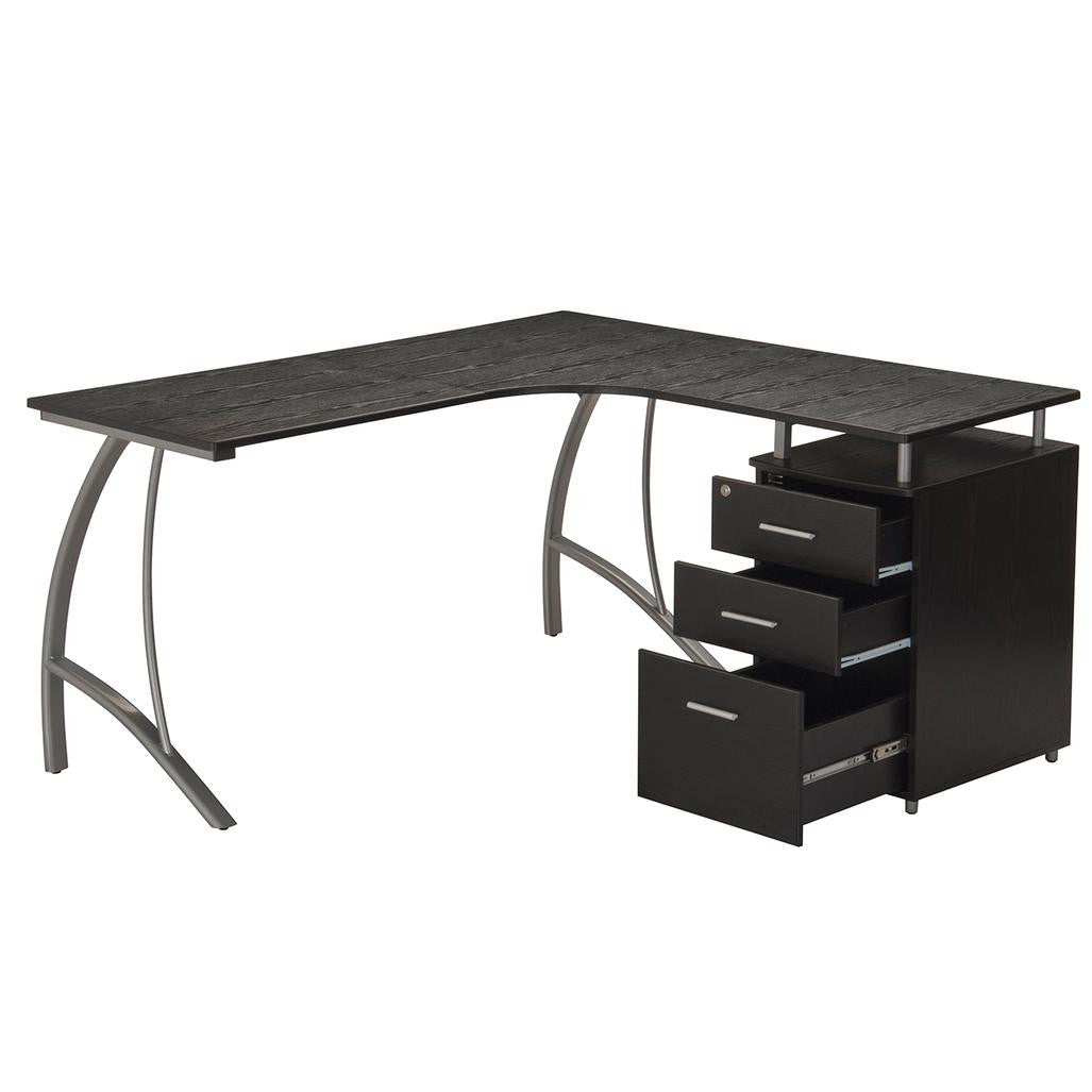 Modern L Shaped Computer Desk With File Cabinet And Storage