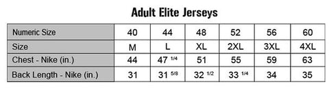 nike elite jersey size chart