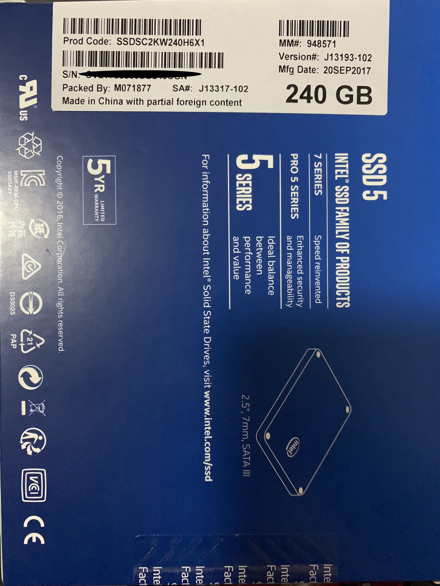 Intel® SSD 540S 240GB, 2.5in 6Gb/s, 16nm,TLC,7.0mm,SSD,SAT – Computer accessories