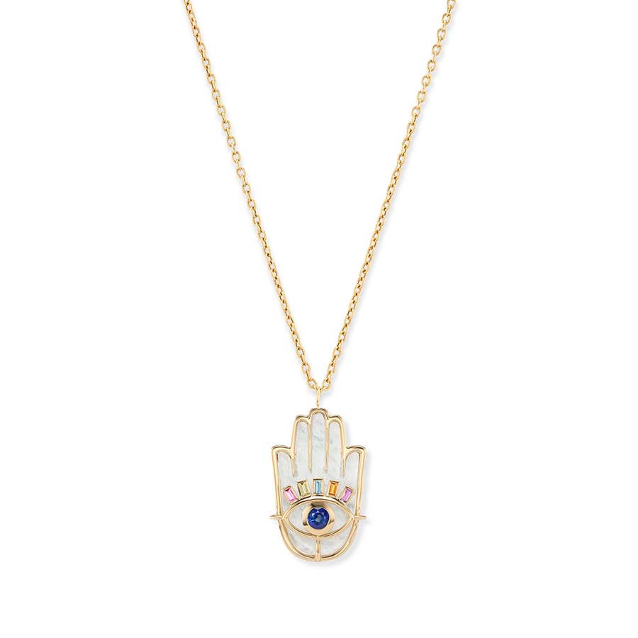 Stone Hamsa Pendant with Colored Stone Eye and Lashes