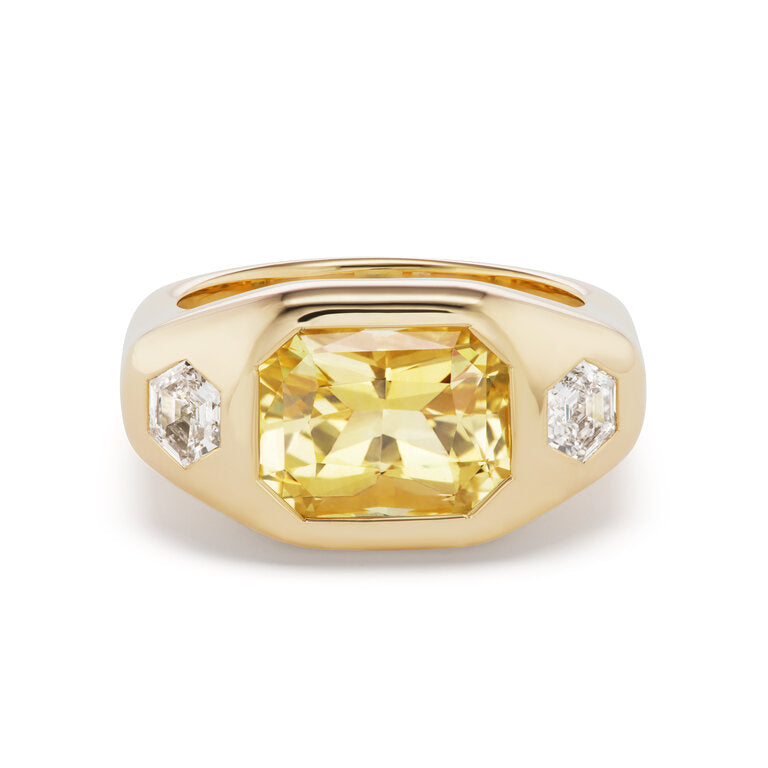 One-of-a-Kind Yellow Sapphire Gypsy with Hexagon Diamond Sides
