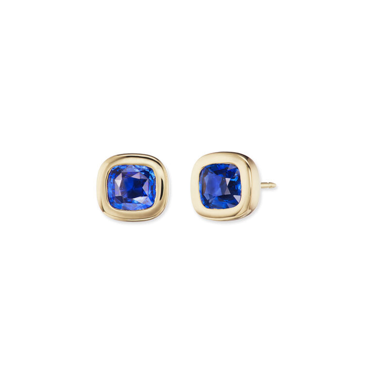 One-of-a-Kind Cushion Blue Sapphire Gypsy Studs