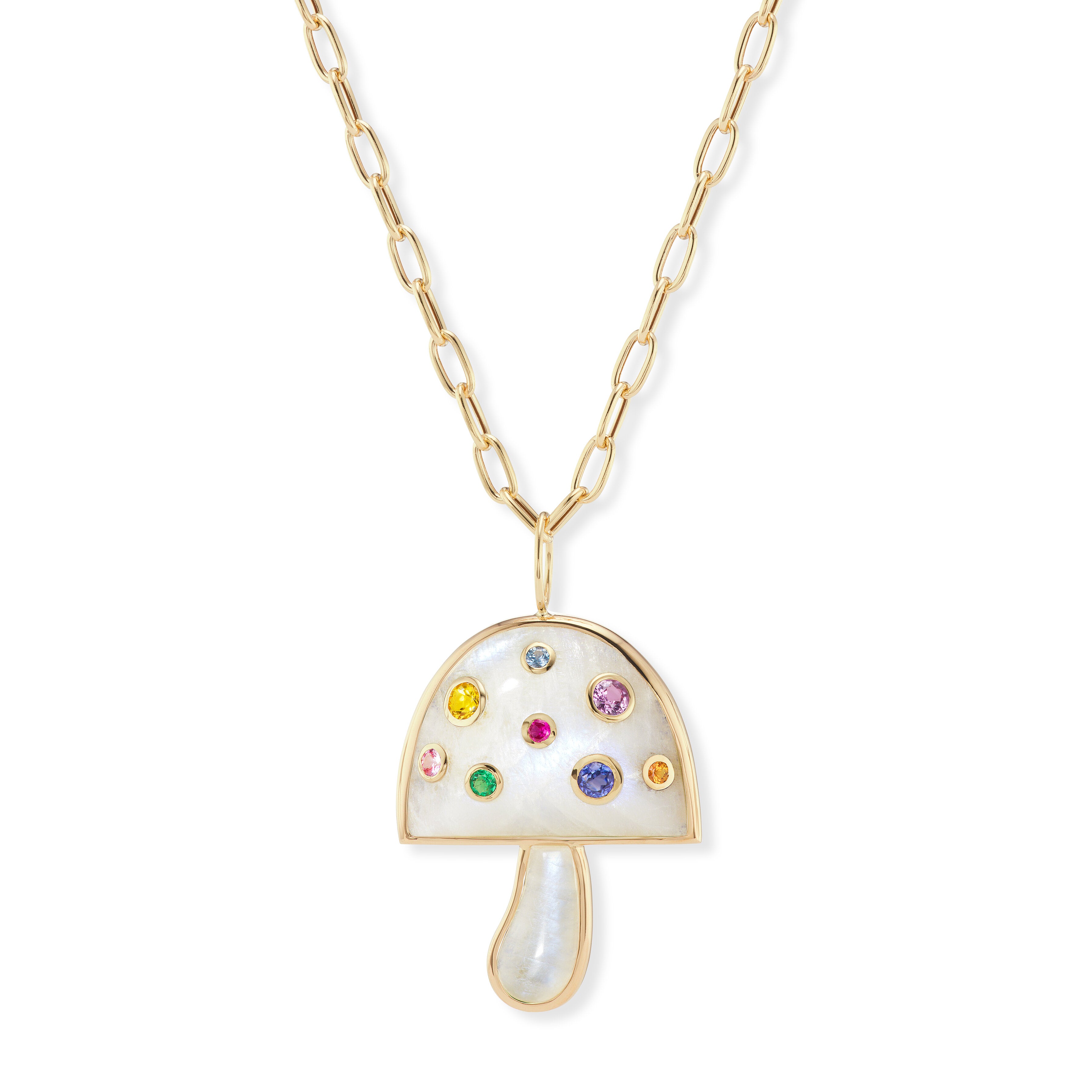 Large Magic Mushroom Pendant with Precious Stones on 18" Chain