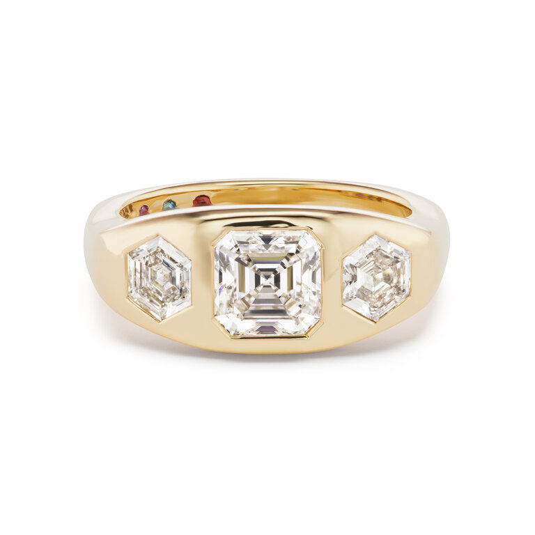 One-of-a-Kind Asscher Diamond Gypsy with Hexagon Diamond Sides