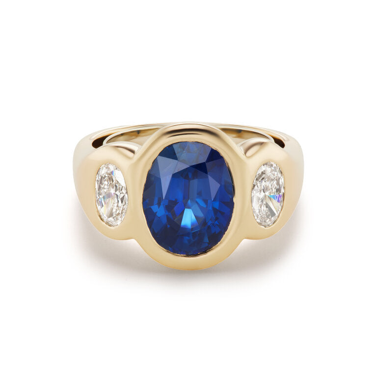 One-of-a-Kind Oval Sapphire Gypsy with Oval Diamond Sides