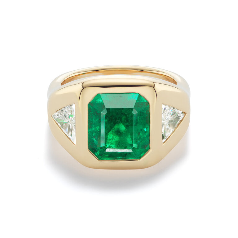 One-of-a-Kind North South Emerald Gypsy with Diamond Triangle Sides