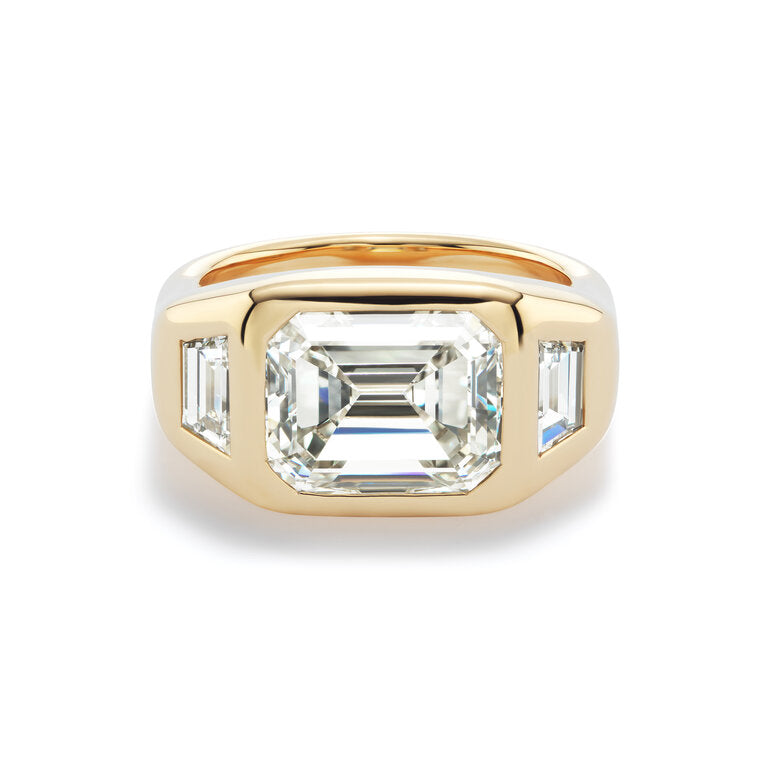 One-of-a-Kind Emerald-Cut Diamond Gypsy with Diamond Trapezoid Sides