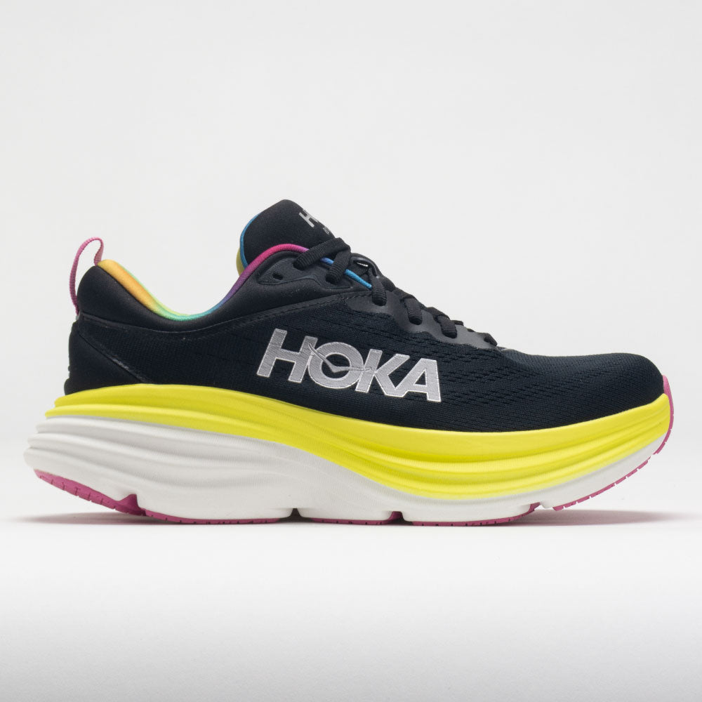 HOKA Bondi 8 Men's Running Shoes Black/Citrus Glow Size 11.5 Width D - Medium