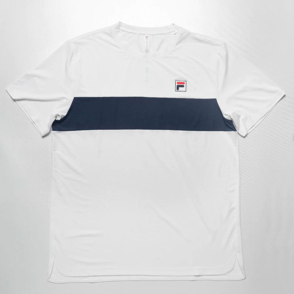 Fila Essentials Short Sleeve Crew Men's Tennis Apparel White/Navy, Size Small