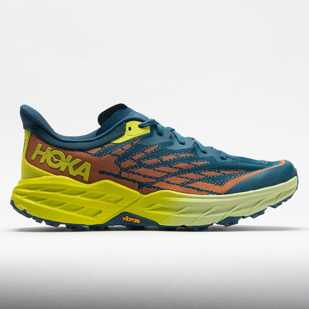 HOKA Speedgoat 5 Men's Trail Running Shoes Blue Coral/Evening Primrose Size 13 Width EE - Wide