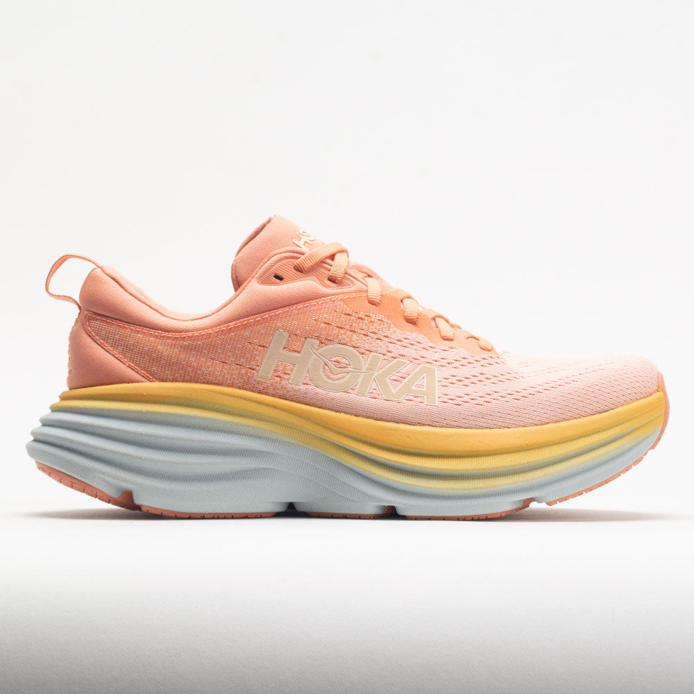 HOKA Bondi 8 Women's Running Shoes Shell Coral/Peach Parfait Size 6.5 Width B - Medium