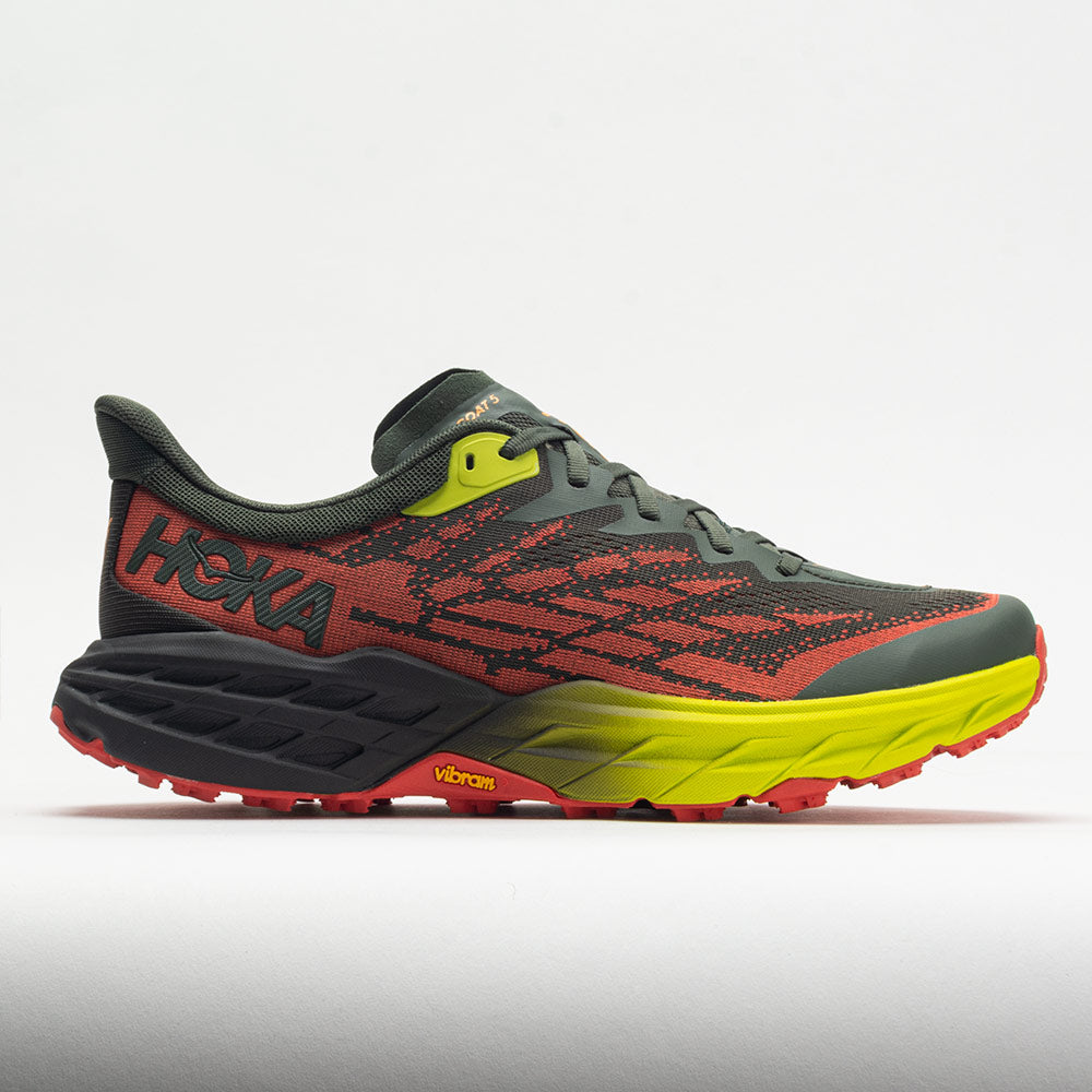 HOKA Speedgoat 5 Men's Trail Running Shoes Thyme/Fiesta Size 9.5 Width EE - Wide